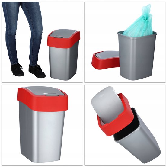 Curver Afvalcontainer, zilver/rood | bol