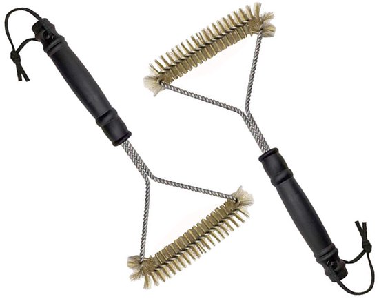 EXCITAT Grillborstel - BBQ borstel - messing borstelharen - voor 360° reiniging - Hittebestendige kunststof handgreep - Grillaccessoire - voor grill, gasgrill, houtskoolgrill - 30,5 cm - 2 stuks
