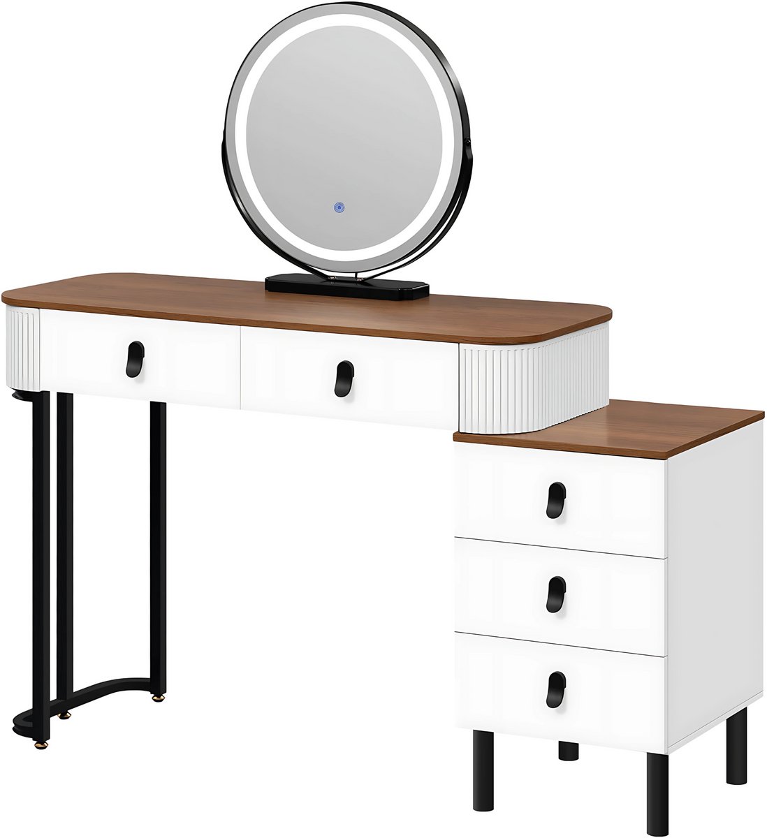 Happiq Kaptafel met LED-verlichting - Make-up tafel - Voor Slaapkamer - 3-delige Verstelbare Lichtintensiteit - Inclusief Mobiele Spiegel & Zijkast Wit