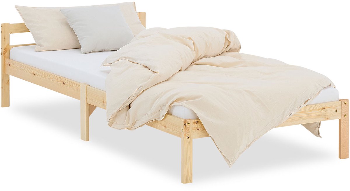 Homestyle4u Houten bed - 90x200 cm - Naturel - Lattenbodem