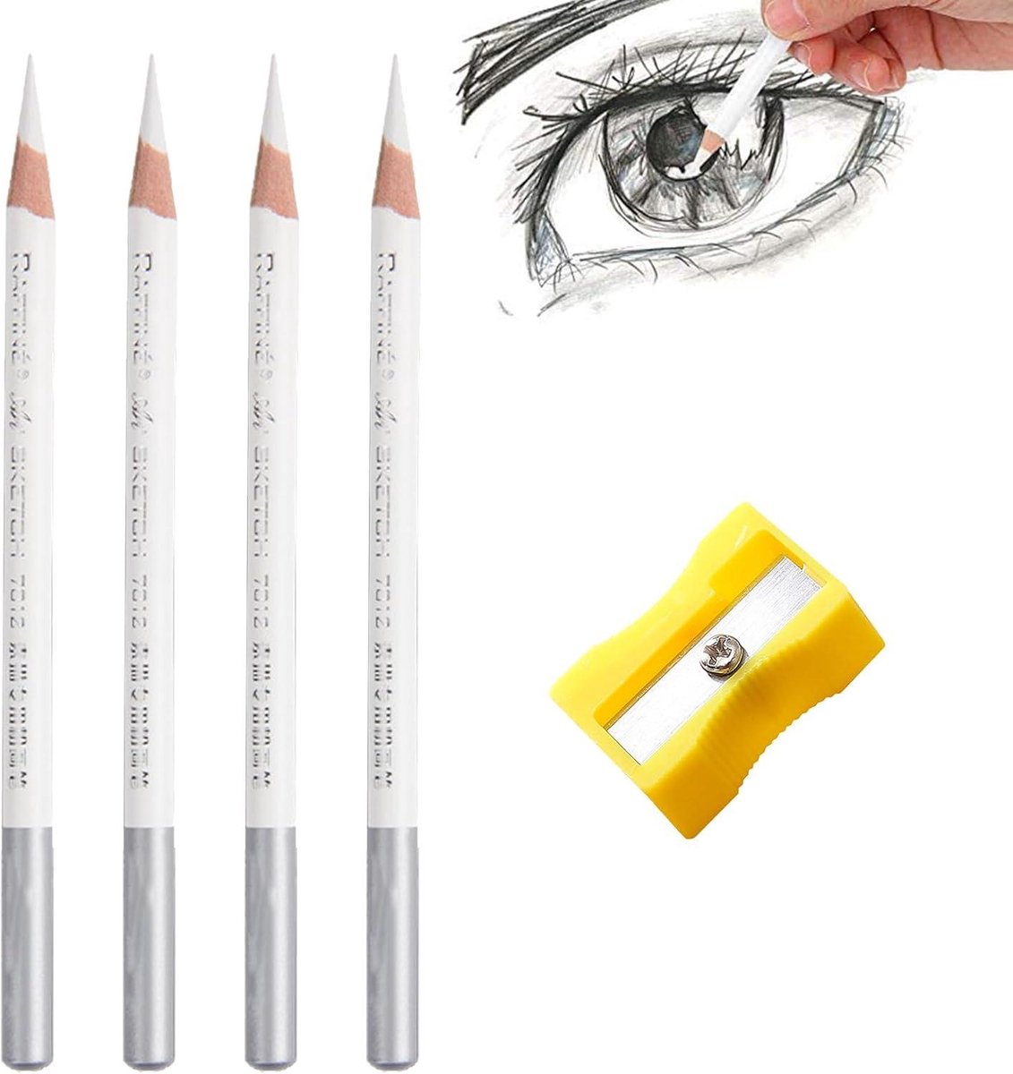 Witte koolpotloden en houtskoolpotloden set - 4 stuks voor professionele schetsen met highlight-effect