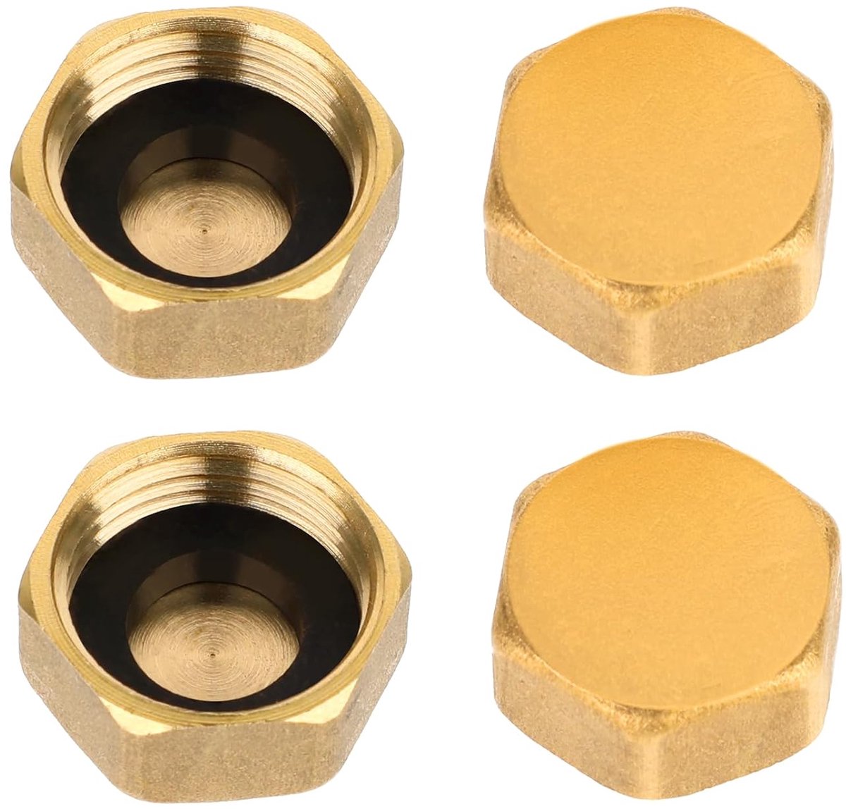 TRANKIELO® – Messing Blindstop 1/2 inch Binnendraad – 2 Stuks Zeskantige Eindkappen – Sanitaire Armaturen – Afsluitdop met Rubberen Afdichtingen – Verwarmingsventiel