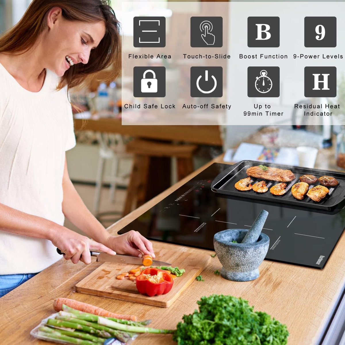 RFWR® Inductiekookplaat 4 Platen 60 cm met Boostfunctie en Flexibele Zones