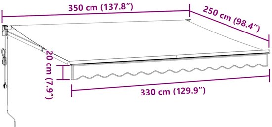 vidaXL - Auvent - extensible - 3,5x2,5 - m - tissu - et - aluminium - anthracite - et - blanc
