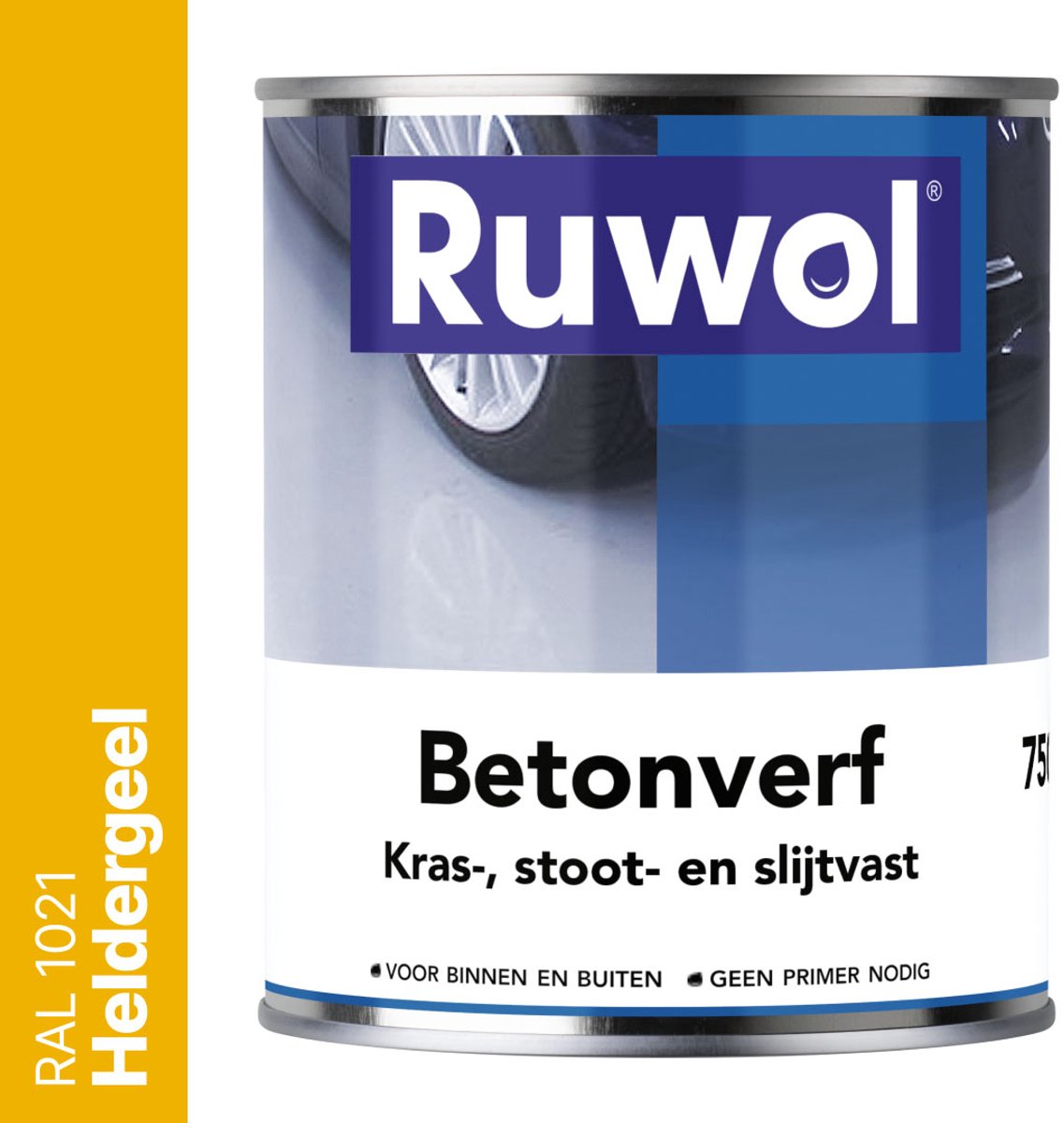 Ruwol Betonverf Heldergeel (RAL 1021) 750 ml - Voor binnen en buiten - Alle kleuren - Kras-, stoot- en slijtvaste verf voor beton en steen - Betonverf voor buiten