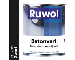 Ruwol Betonverf Zwart (RAL 9005) 750 ml - Voor binnen en buiten - Alle kleuren - Kras-, stoot- en slijtvaste verf voor beton en steen - Betonverf voor buiten