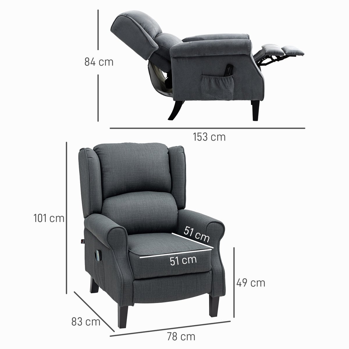 Afbeelding 2 van Merax Elektrische Relaxfauteuil met Massage Donkergrijs