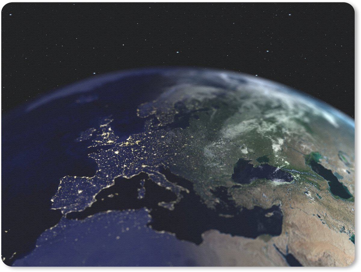 Muismat Satellietfoto Aarde - Satellietbeeld van Europa bij nacht muismat rubber - 23x19 cm - Muismat met foto