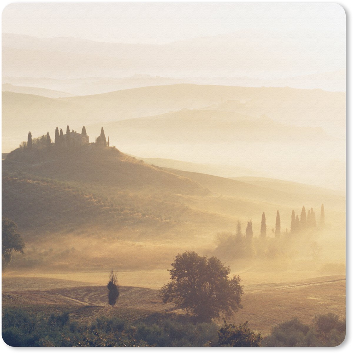 Muismat 30x30 cm - Mousepad Toscane - Mist - Zon - Muismatten