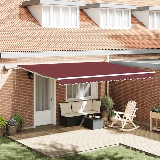 vidaXL - Auvent - manuel - extensible - avec - LED - 450x300 - cm - rouge bordeaux