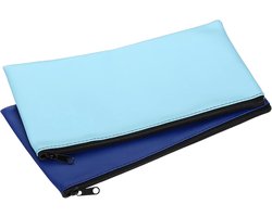 2 stuks waterdichte ritszakken - kunstleer etui - deposito contant geld - opbergtas - cosmetica organisatoren zakje - geweldig voor kantoor - blauw - hemelsblauw