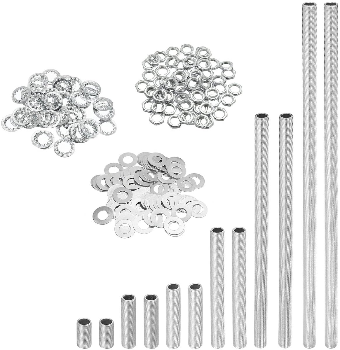 Buisset voor lampen - 84 stuks - assortiment met zeskantige schroefdraad - 1/8 IP - met sluitringen - moeren - vergrendeling - ideaal voor doe-het-zelfprojecten - plafondlampen - verlichting accessoires
