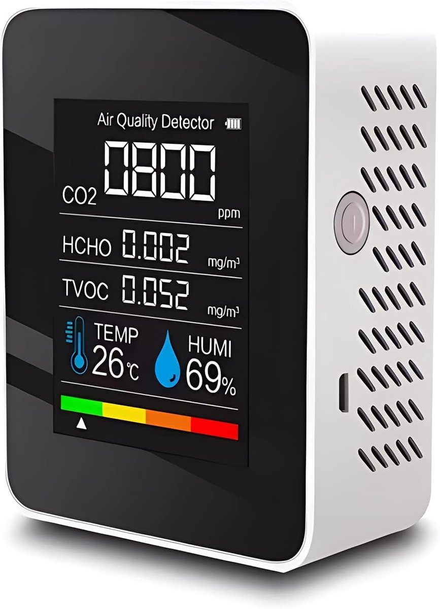 CO2-detector - Draagbare digitale kooldioxidedetector met luchttemperatuur en vochtigheidssensor voor binnenomgevingen