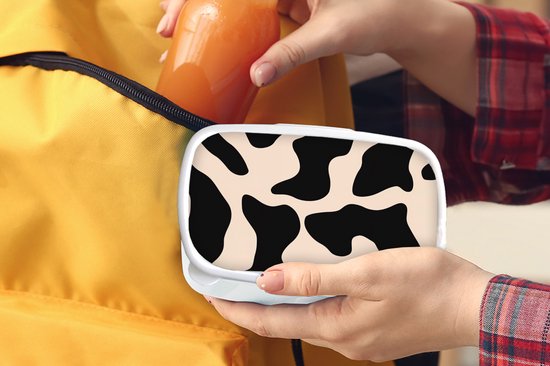 Boîte à lunch Wit - Boîte à lunch motif taché - Vache - Beige - Boîte à lunch 18x12x6 cm - Boîte à lunch à pain - Boîtes à pain pour enfants et adultes