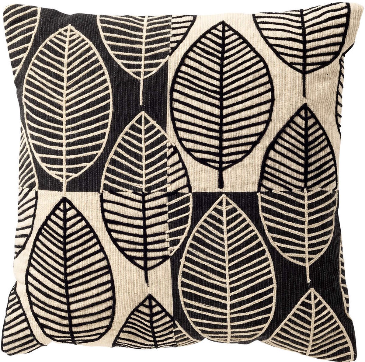 Dutch Decor DAKOTA - sierkussen 45x45 cm - bladmotief - gerecycled - Raven - zwart - Inclusief binnenkussen - Luxe kussens voor woonkamer & bank