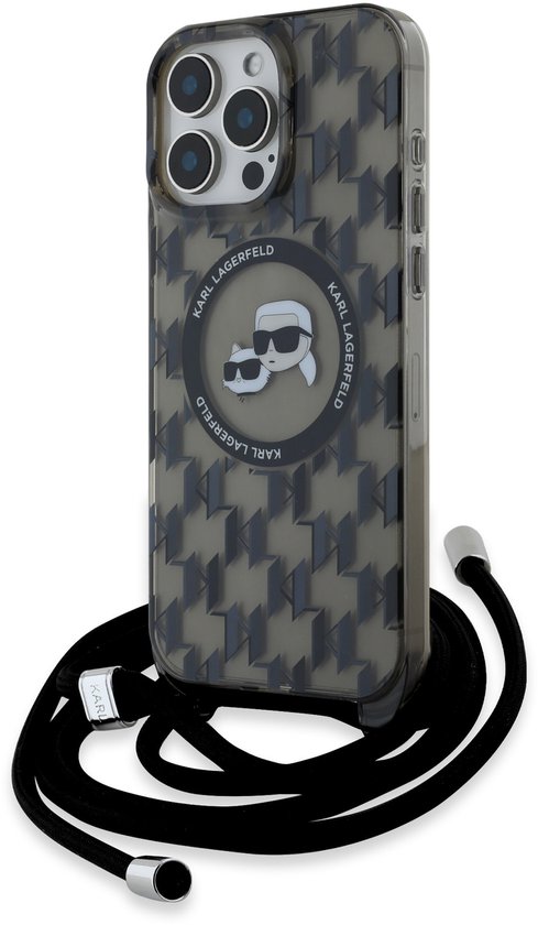 Coque arrière Karl Lagerfeld iPhone 16 Pro Max Magsafe IML KC Heads - Cordon - Zwart