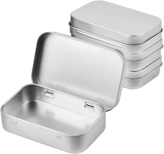 DARUITE Kleine blikken, 3 stuks metalen blikken, rechthoekige lege scharnierende blikken, blikken container met deksels, mini draagbare opbergdoos
