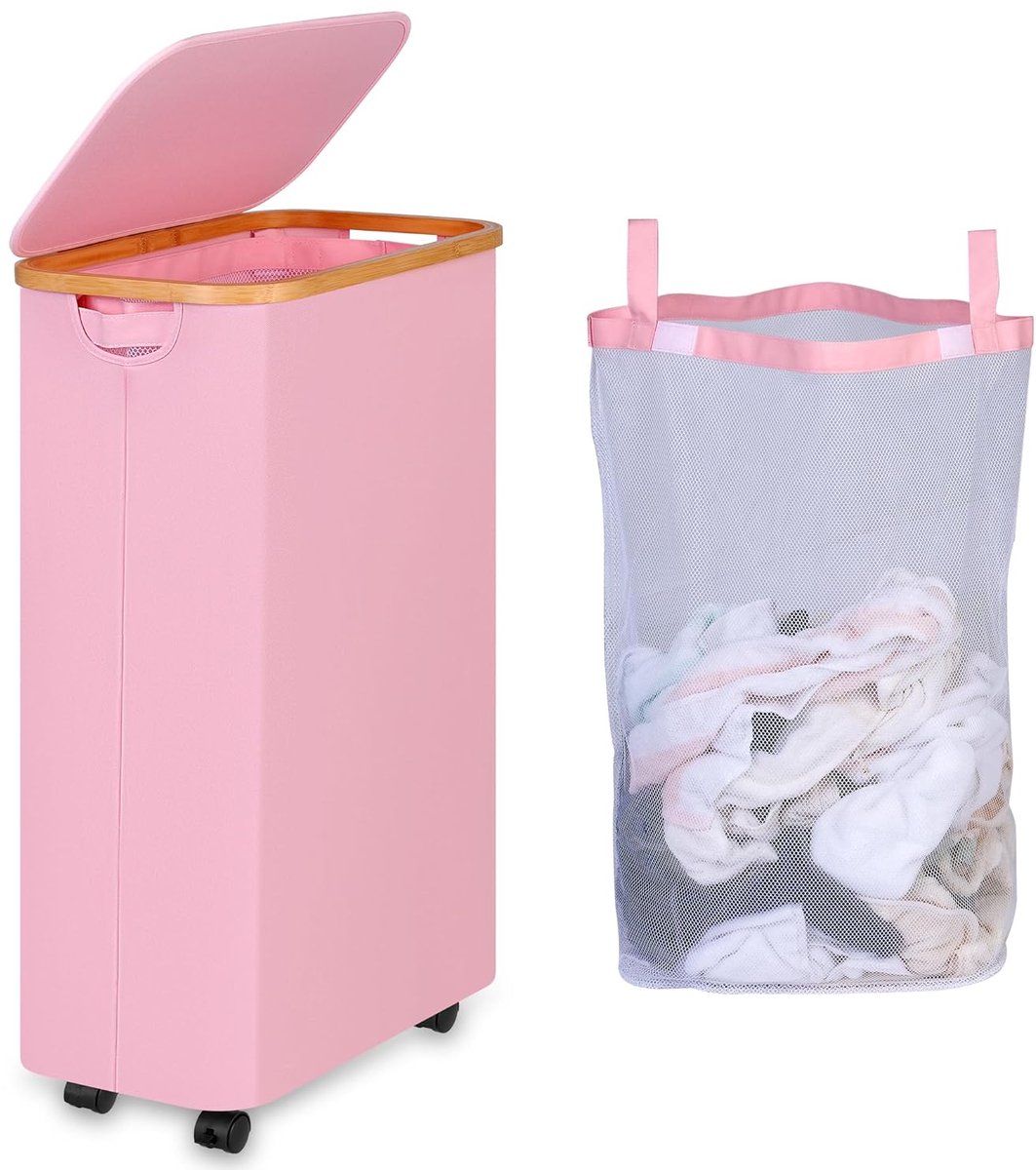 Wasmand met deksel - ruime en praktische opbergoplossing - 75 liter - roze