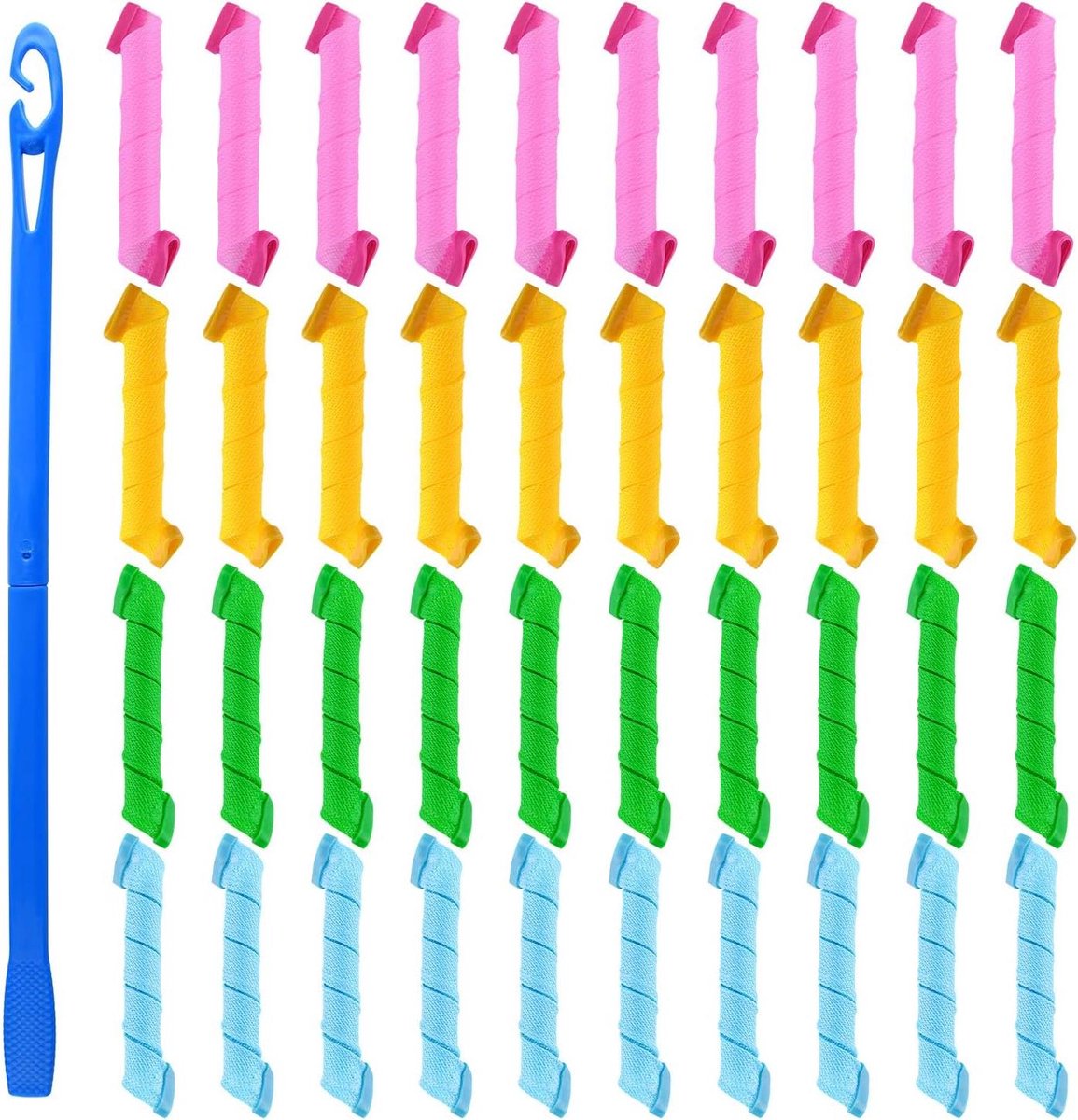40 Pack Magic Hair Curlers - Spiraal Krullen Styling Rollers Kit voor Alle Haarlengtes 30cm - Wave Stijlen - Geen Warmte Haar Krultang - Met Styling Haken - Haarstyling Accessoires