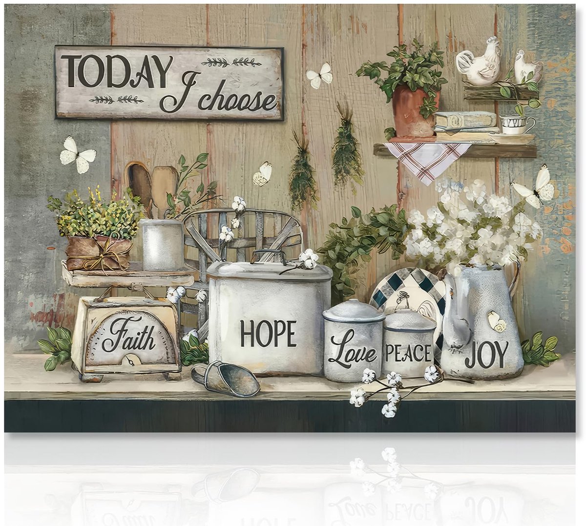 Ibenzoa Rustieke Boerderij Wanddecoratie - Landelijke Keuken Inspiratie Canvas Poster voor Eetkamer 30x40 cm Zonder Lijst groen