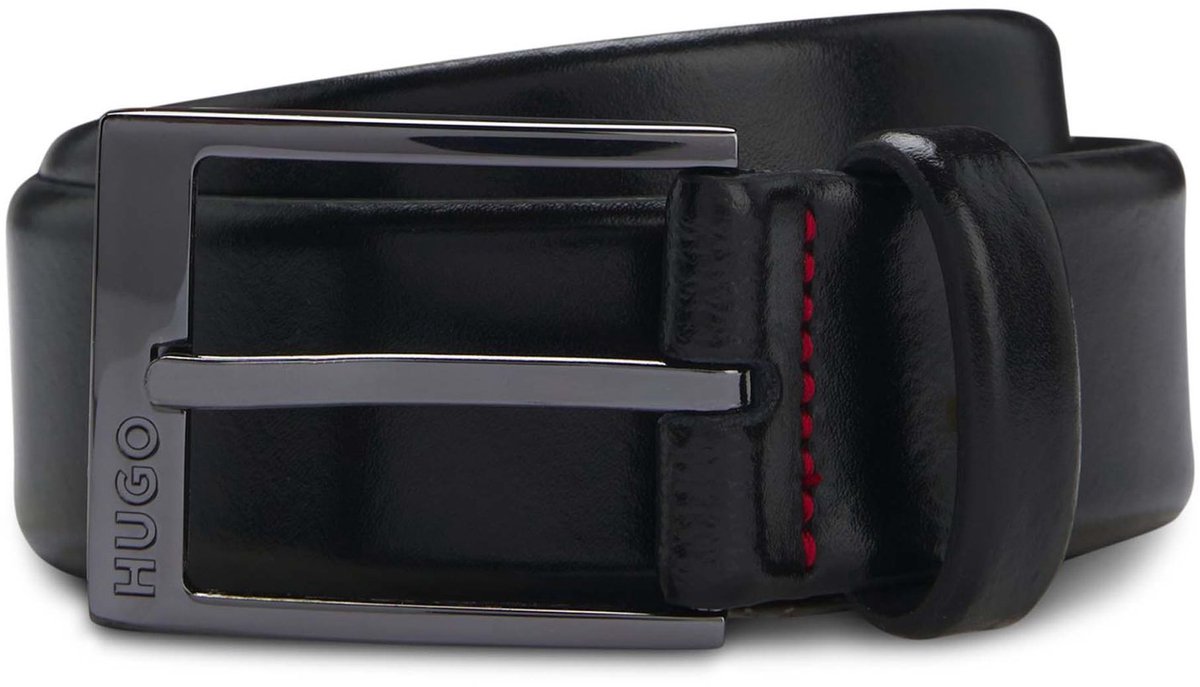 HUGO Leren Riem Garney Sz35 Belt W95 Black Zwart