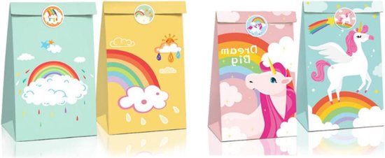 JIUBULUJIU 60 stuks geschenkzakjes voor kinderverjaardag, cadeauzakjes met 63 stickers, kleurrijke zakjes voor kinderverjaardag, bruiloft, giveaways, feest