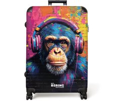 NoBoringSuitcases.com NoBoringSuitcases.com® - Koffer groot - Reiskoffer lichtgewicht - Kleurrijke aap met koptelefoon in graffiti stijl - Rolkoffer met 4 wielen - 98 liter bagage
