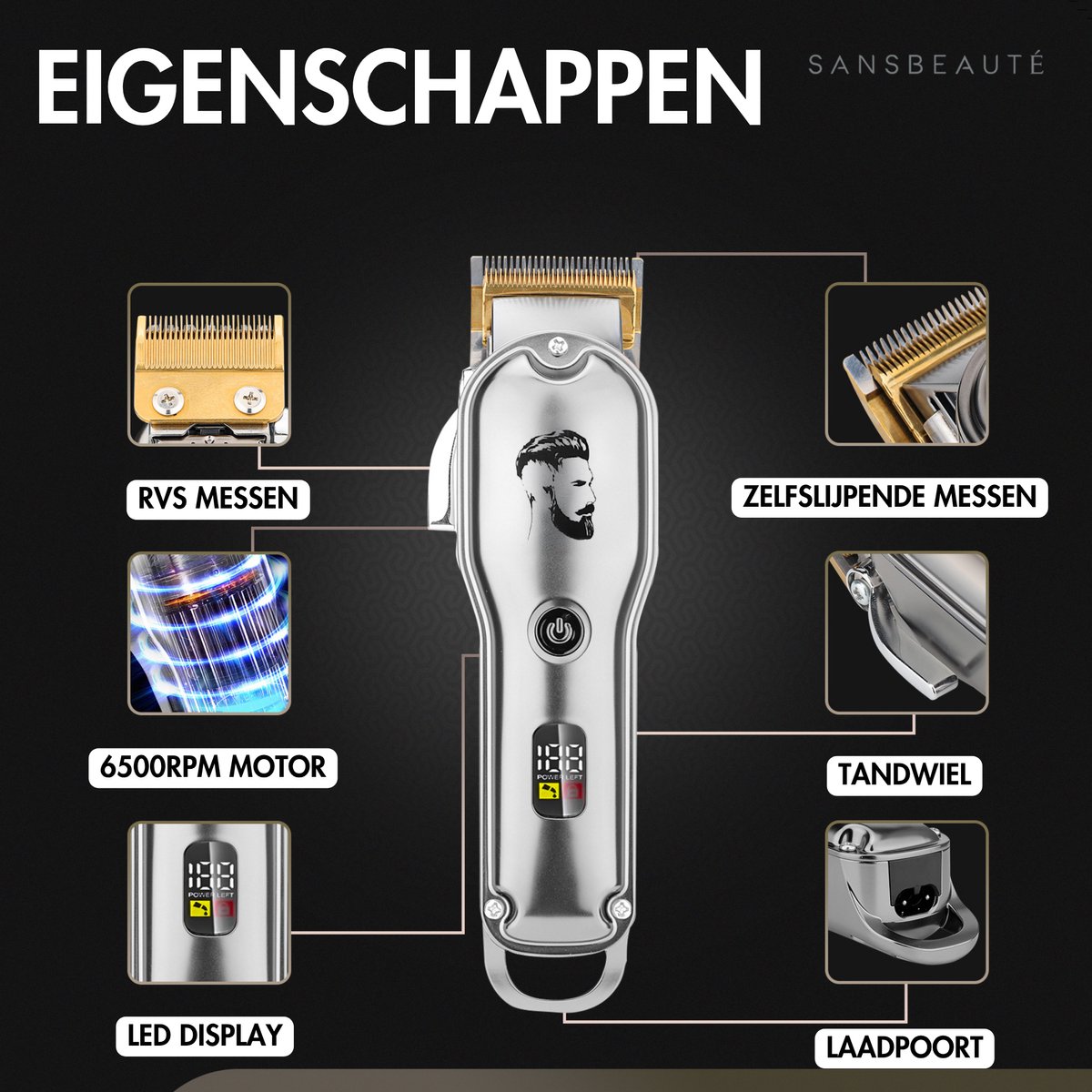 Sansbeauté Barber Edition PRO: 10 kammen, 4,5u accu thumbnail 2