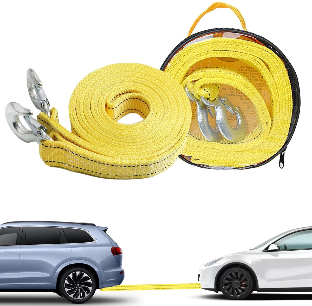 Sleepkabel - 5 Ton Trekkracht - Voor Auto's - 4 Meter Geel Nylon