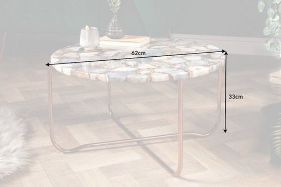 Table basse ronde NOBLE 65 cm, plateau amovible en agate, structure en métal doré - 40364