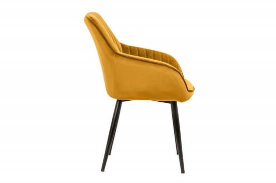 Fauteuil élégant TURIN en velours jaune moutarde avec surpiqûres décoratives - 39528