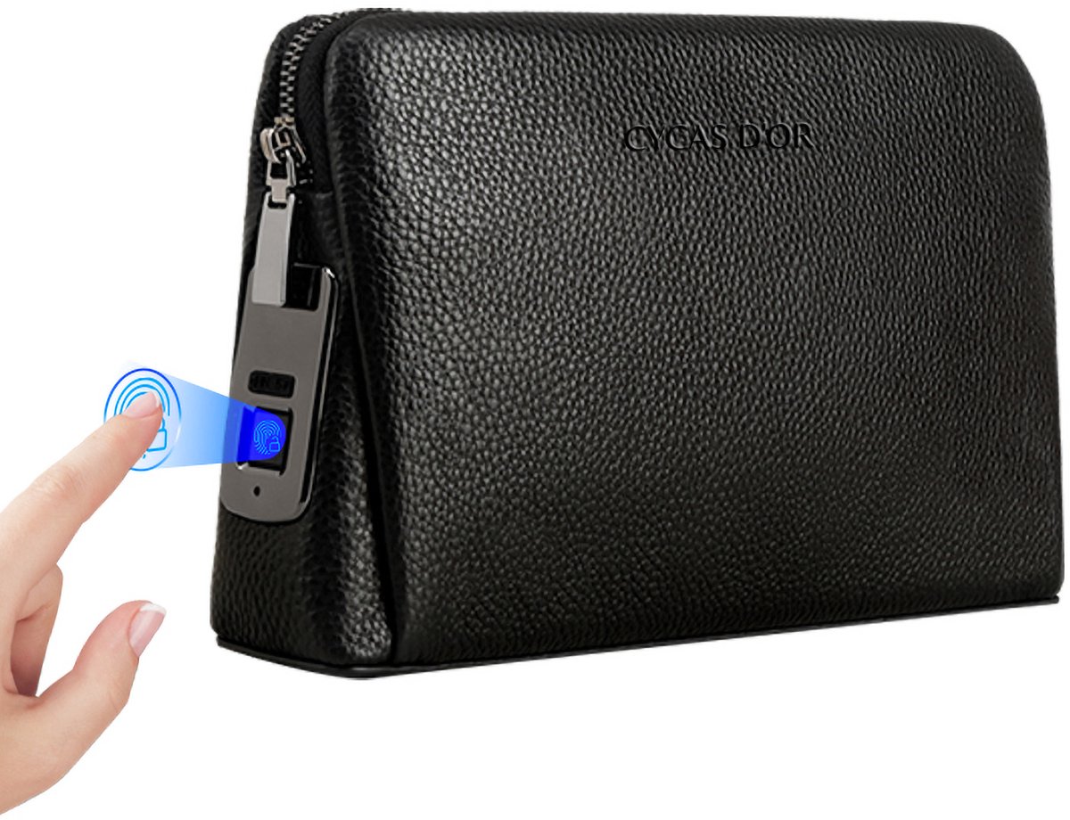 Draco Leren Handtas & Toilettas met Vingerafdrukslot – Anti-Diefstal – Zwart – Fingerprint Technologie
