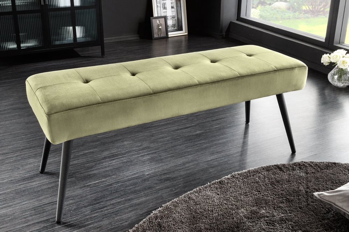 Design bank BOUTIQUE 100cm groen fluweel zwarte metalen poten - 43321