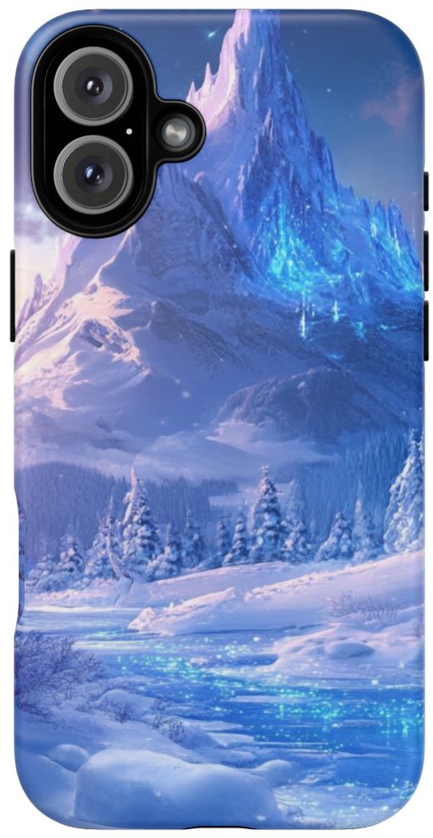 Sneeuwachtig Berglandschap met Sprankelende Rivier – Telefoonhoesje Geschikt voor 16 Plus