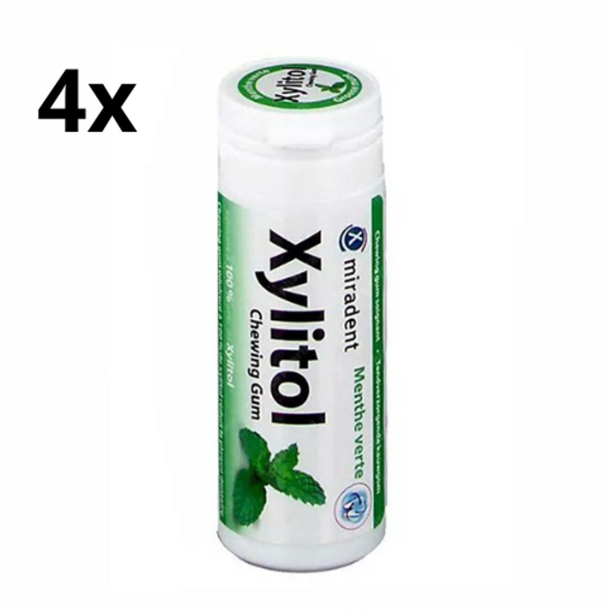 Miradent Xylitol Kauwgom | Groene Munt | 4 x 30 stuks | Voordeelverpakking