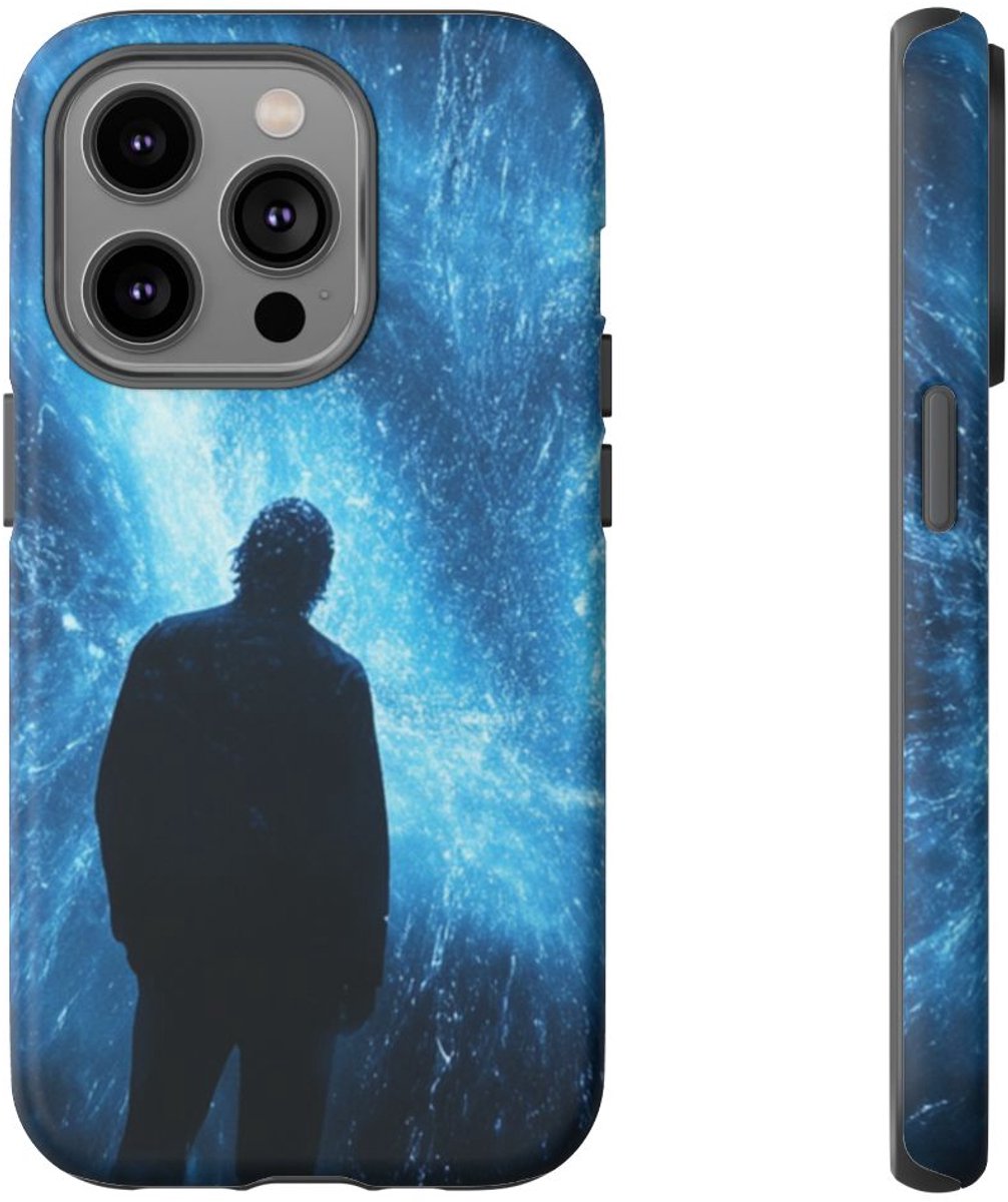 Silhouet met Blauwe Energie-uitbarsting – Telefoonhoesje Geschikt voor iPhone 14 Pro