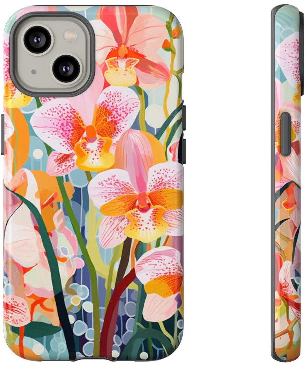 Kleurrijke Orchideeën Illustratie – Telefoonhoesje Geschikt voor iPhone 14
