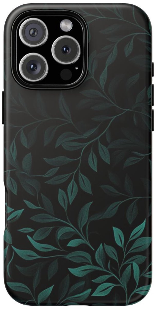Bladermotief op Donkere Achtergrond – Telefoonhoesje Geschikt voor iPhone 16 Pro Max