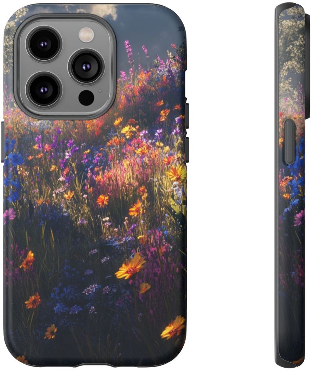 Levendig Bloemenveld – Telefoonhoesje Geschikt voor iPhone 14 Pro