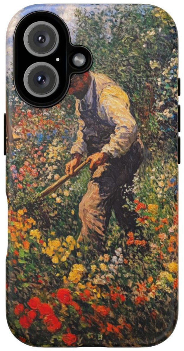 Tuinier in Bloemrijke Tuin – Telefoonhoesje Geschikt voor iPhone 16
