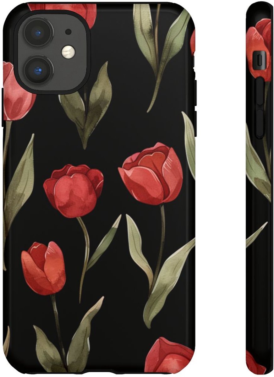 Rode Tulp Bloemenpatroon – Telefoonhoesje Geschikt voor iPhone 11