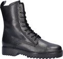 Zwarte leren veterlaars met profielzool