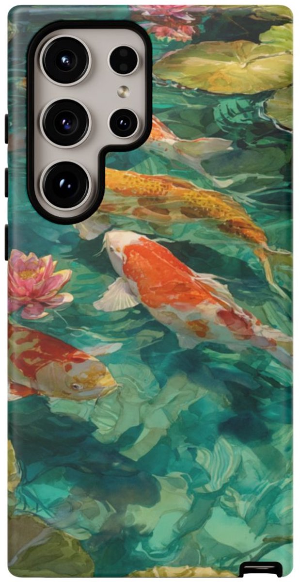 Kleurrijke Koi Karpers en Waterlelies – Telefoonhoesje Geschikt voor Galaxy S24 Ultra