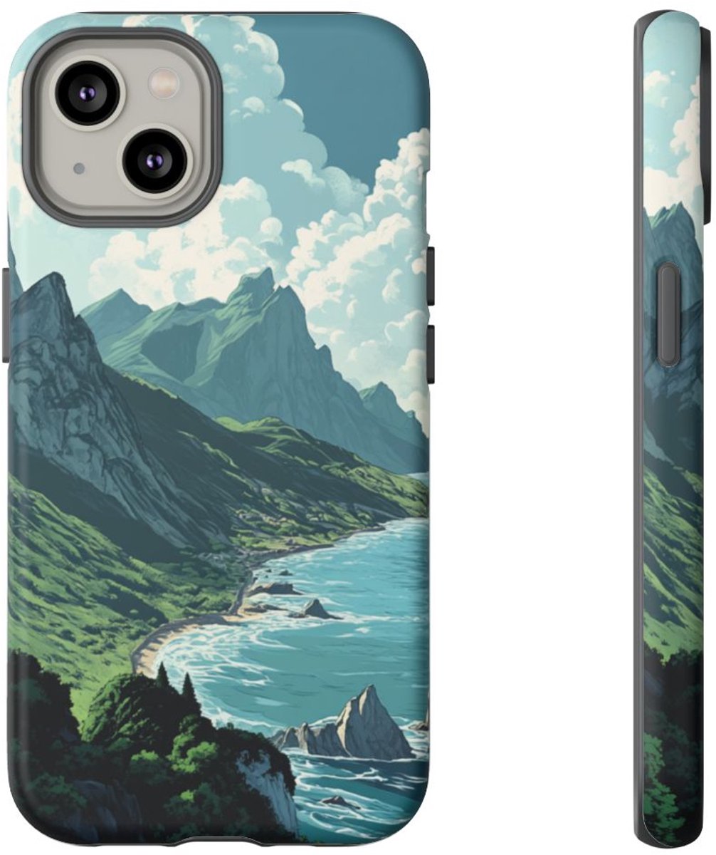 Berg- en Zeelandschap – Telefoonhoesje Geschikt voor iPhone 14