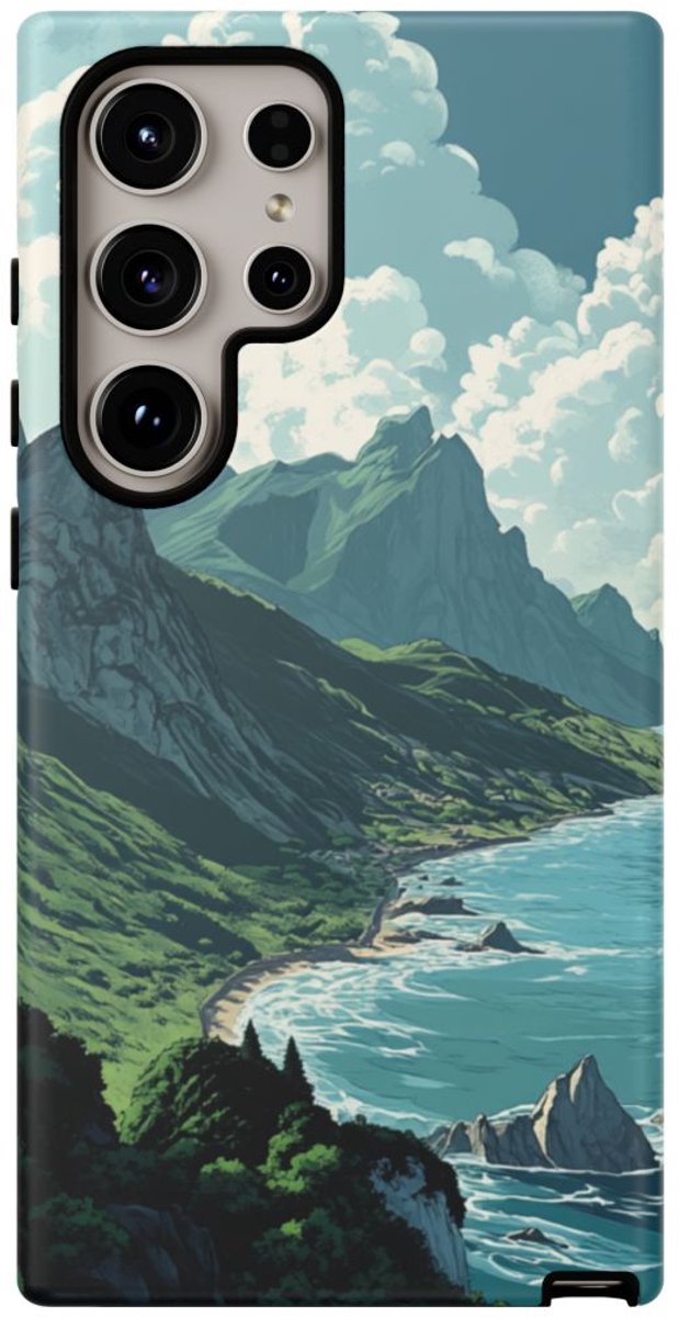 Berg- en Zeelandschap – Telefoonhoesje Geschikt voor Galaxy S24 Ultra