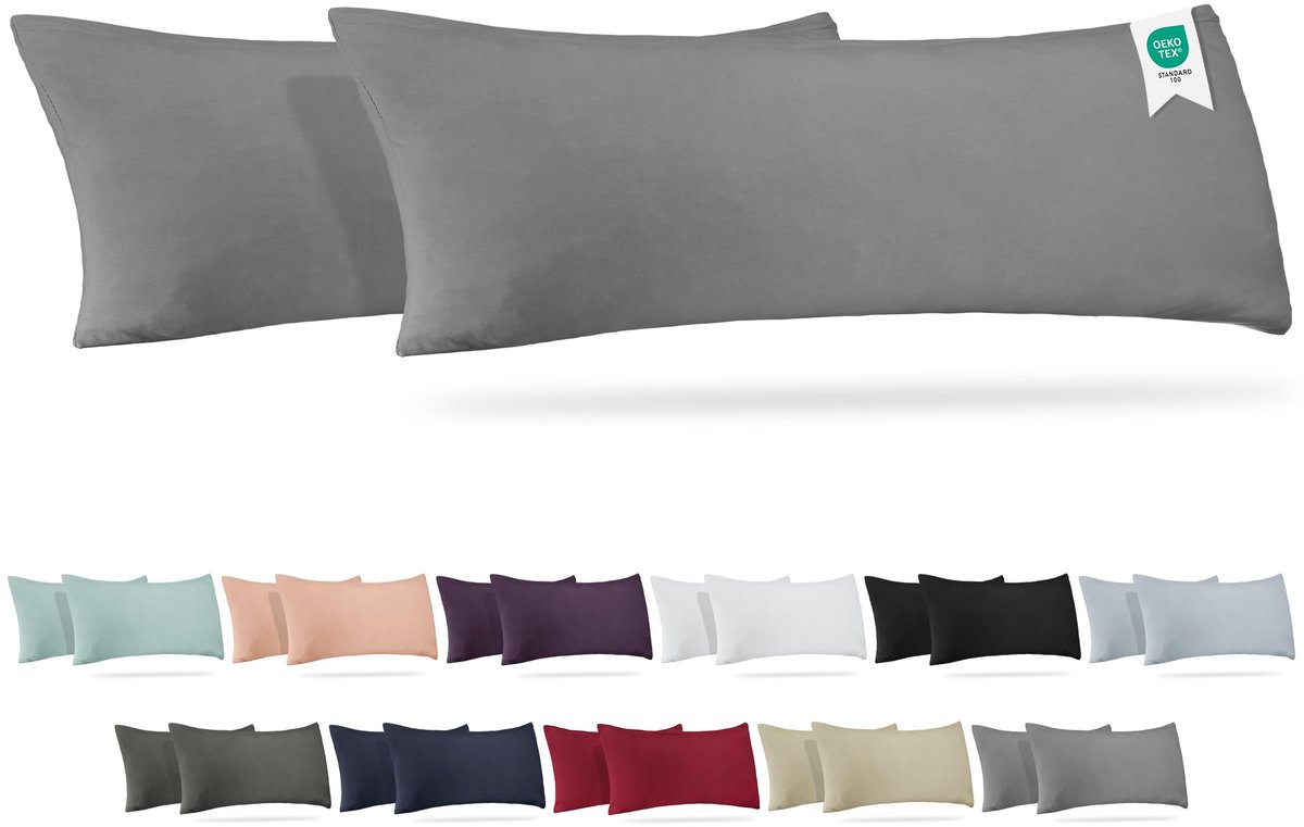 Barbons kussensloop 40x145 set van 2 - Jersey 165 g/m² kussenhoes - 100% Katoen - grijs