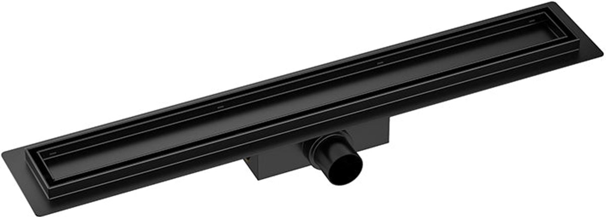 AquaVik Douchegoot Platta 100 x 7 cm Mat Zwart met 2-in-1 tegelinzetstukdeksel