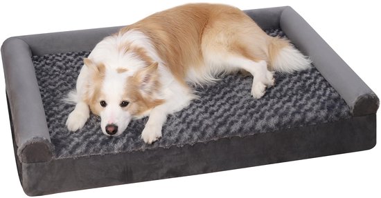 KSIIA Orthopedisch hondenbed voor kleine honden, 75 x 47 x 16 cm, hondensofa, overtrek, afneembaar, wasbaar, hondenbank met drie verhoogde randen, antislip onderkant, noppenschuim, hondenmand, grijs KSIIA Orthopedisch hondenbed voor kleine honden, 75 x 47 x 16 cm, hondensofa, overtrek, afneembaar, wasbaar, hondenbank met drie verhoogde randen, antislip onderkant, noppenschuim, hondenmand, grijs