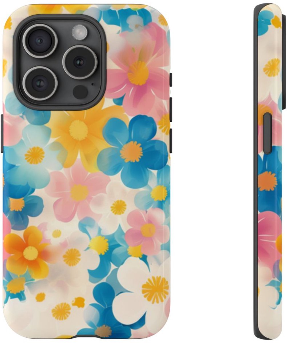 Vrolijk Pastel Bloemenpatroon – Telefoonhoesje Geschikt voor iPhone 15 Pro