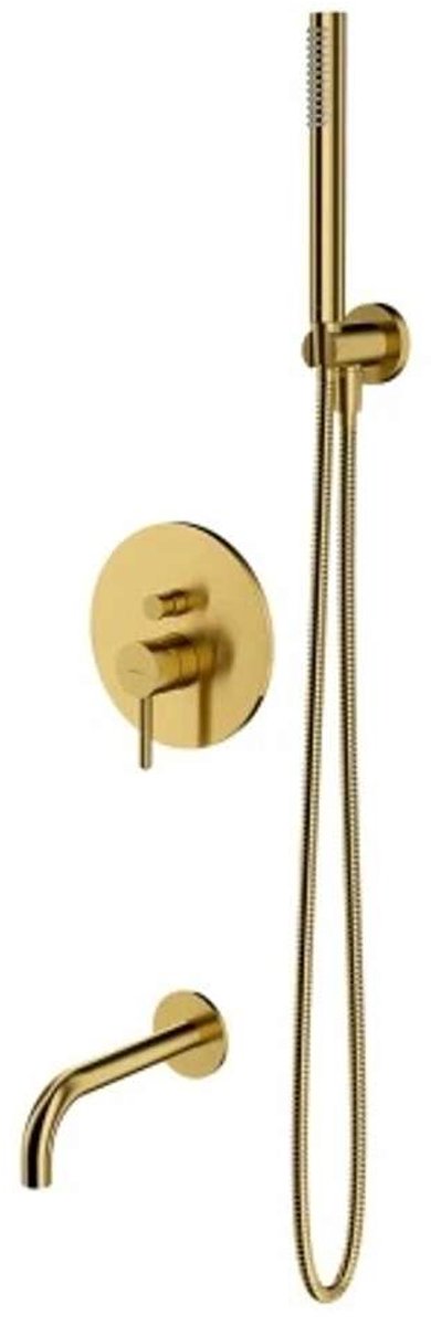 OMNIRES Y - Inbouw badkraan, 3-gats installatie, met inbouwdeel, met accessoires, geborsteld goud SYSYW01GLB